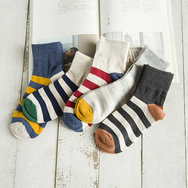 Новинка, женские полосатые манжеты, два вида, высокое качество, чистый хлопок, Harajuku, Модные Повседневные носки, 5 пар