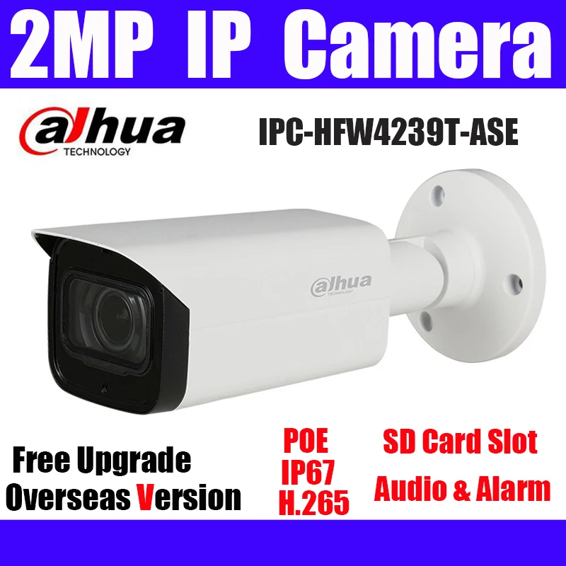

Dahua 2MP IPC-HFW4239T-ASE Network Camera H.265 POE IP67 WDR Mini Bullet HFW4239T- IR 40m Audio&Alarm SD Card Slot IP Camera