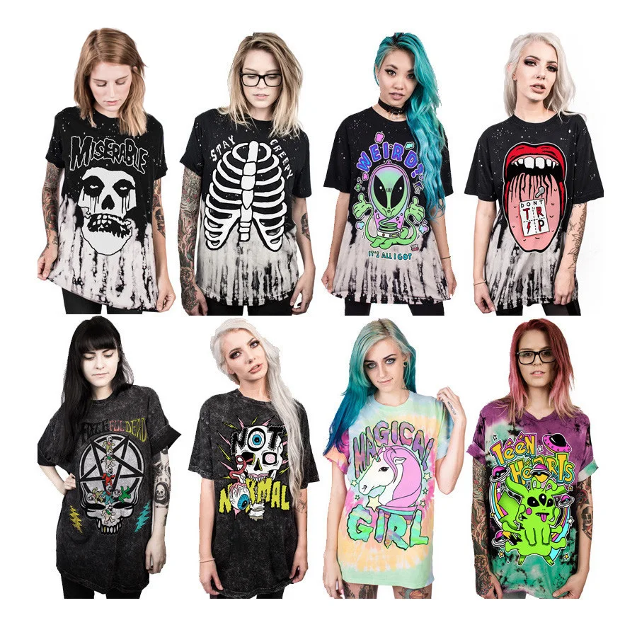 Summer Punk Skull Alien UFO Unicorn Tie Dye 3D Printed Unisex Short Sleeve Loose Men T Shirt Tops Vest Tees Women T-shirt