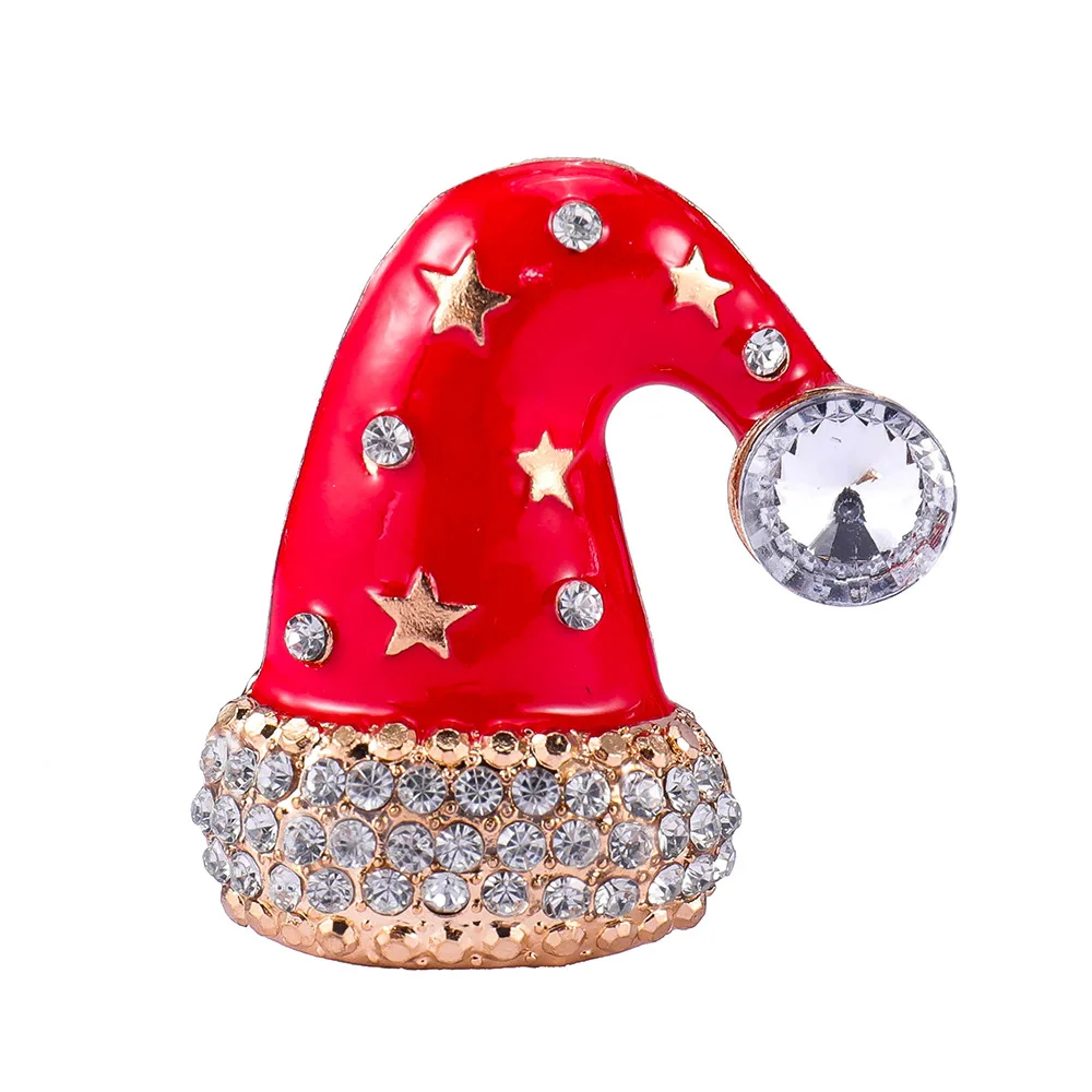 

Hot Xmas Gift Christmas Hat Brooches Gold Tone Star Rhinestone Red Enamel Santa Cap Brooch Pin Jewelry