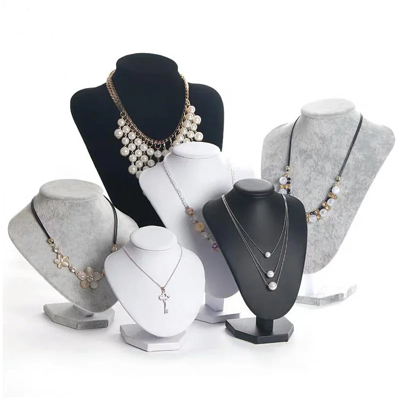 

Black PU Model Bust Show Exhibitor 6 Options Gray Black White Velvet Jewelry Display Necklace Pendants Mannequin Jewelry Stand