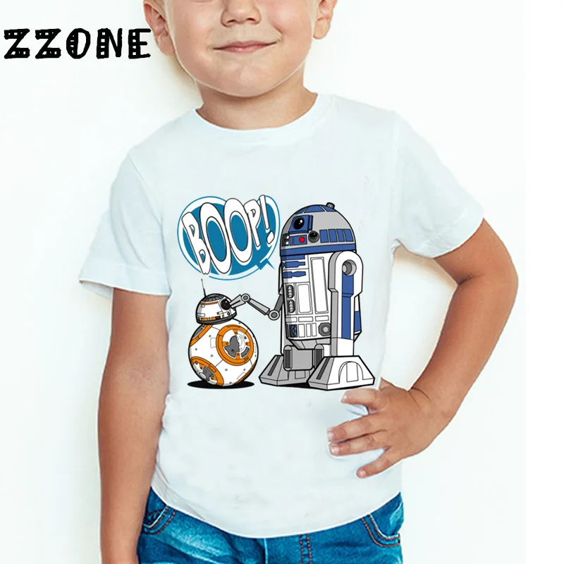 Забавная детская футболка с принтом «Звездные войны», «робот R2-D2» и «BB-8», летние топы для маленьких мальчиков и девочек, детская повседневная одежда, HKP5193