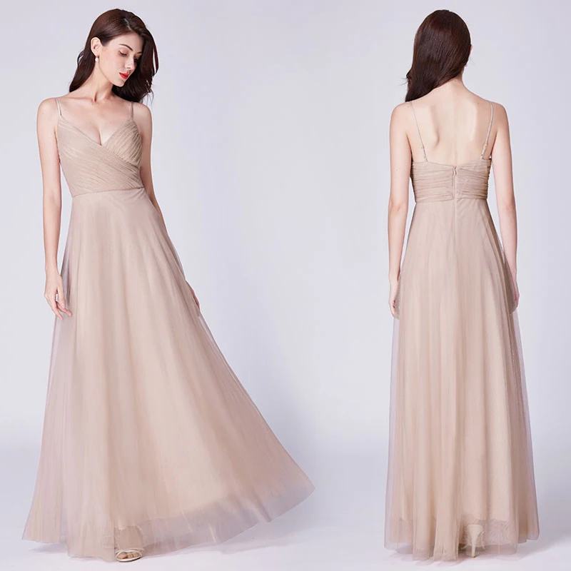 Blush Pink Bridesmaid Dresses Ever Pretty EP07303 Sweetheart A-line V-neck Sleeveless Wedding Party Dress Elegant for Women -