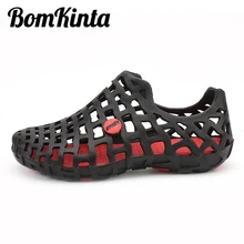 BomKinta новые летние список дизайнерская обувь; шлепанцы для пар; мягкий полый Мужская обувь для использования вне помещений; Для мужчин шлепанцы пляжные сандалии Мужчины забивают