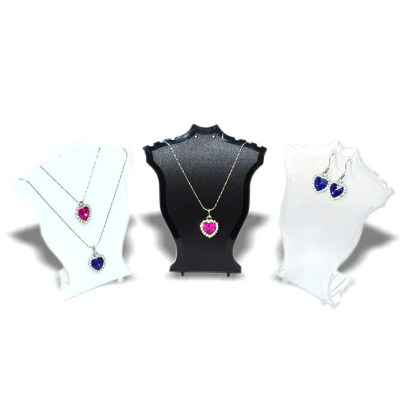 Retail Jewelry Display Stand Black, White Clear Mini Size Plastic Neck Bust Pendant Necklace Stand Earring Holder Set Stand Rack
