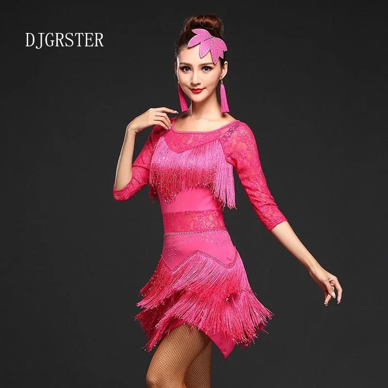 DJGRSTER платья для латинских танцев костюмы для женщин/девушек Сексуальная бахрома длинная юбка бальные/Танго/Румба/латинские платья Одежда для танцев