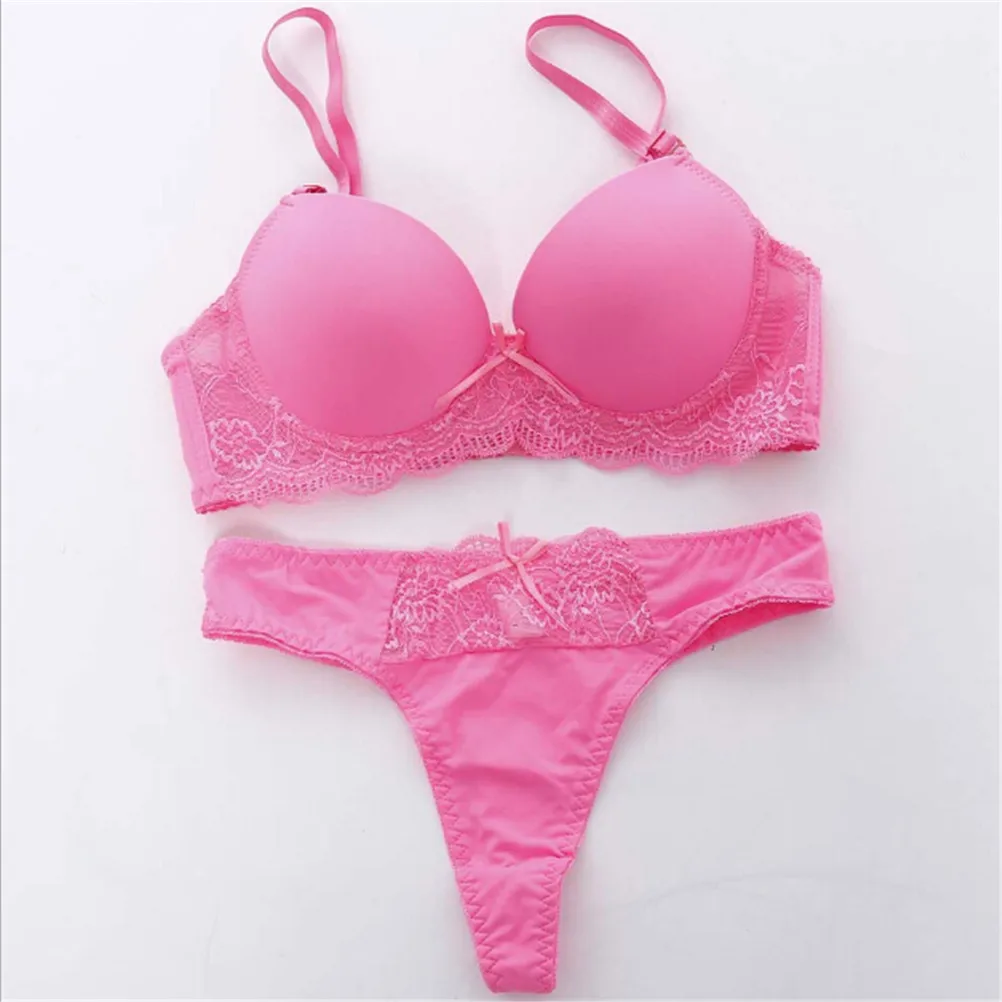 Bra & Brief Sets Women Underwear Solid Bra Thong Sets Sexy Plus Size Lingerie Suit Lace Bra And Panties Female Push Up Bra Set