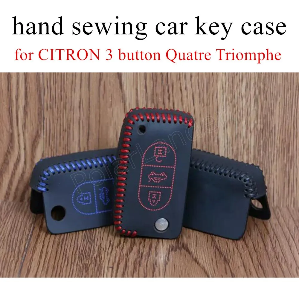 

Only Red factory price fit for CITRON 3 button Quatre Triomphe Sewing Leather Car Key Case Hand Sewing Key Case