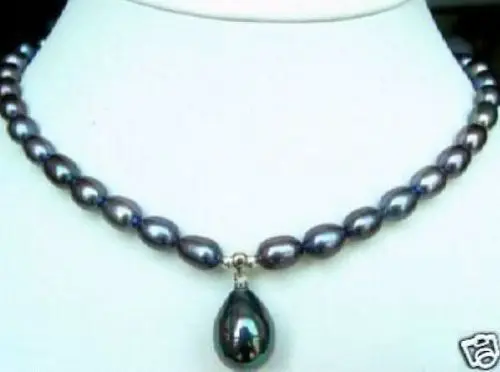 

Jewelr 004927 7-9mm Black Akoya Pearl Necklace Shell Pearl Pendant 5.5