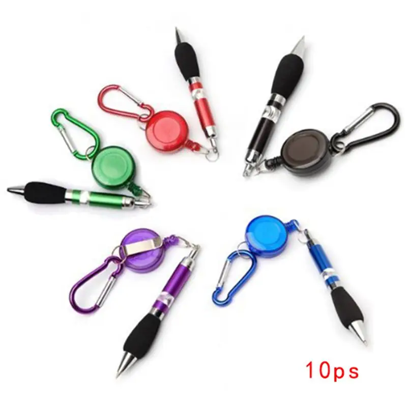 

10pcs Retractable Badge Reel Pen with Belt Clip and Carabiner (Random Color)