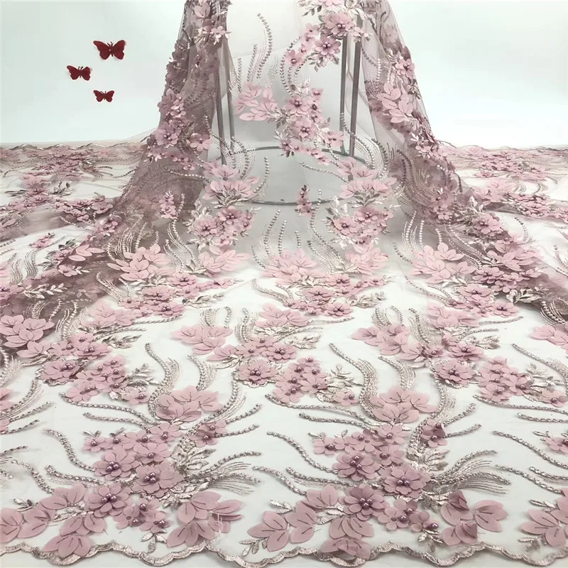 

Madison African Lace Fabric 2019 High Quality French Lace 3D Flower Patch Lace Applique Fabric Lace Flowers Beaded for Wedding