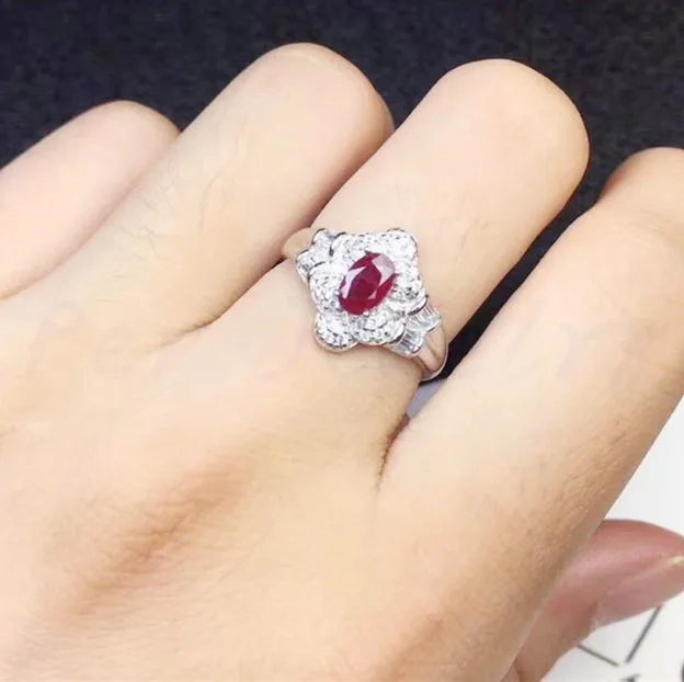 Рубиновое кольцо натуральной Рубин 925 серебро 0.6ct gemstone Fine jewelry кольца ручной работы# SB18100306