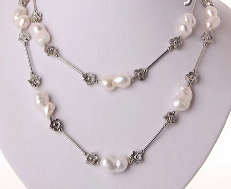 

FREE SHIPPING>>>@@ > N2711 long 36" white baroque freshwater cultured pearl necklace