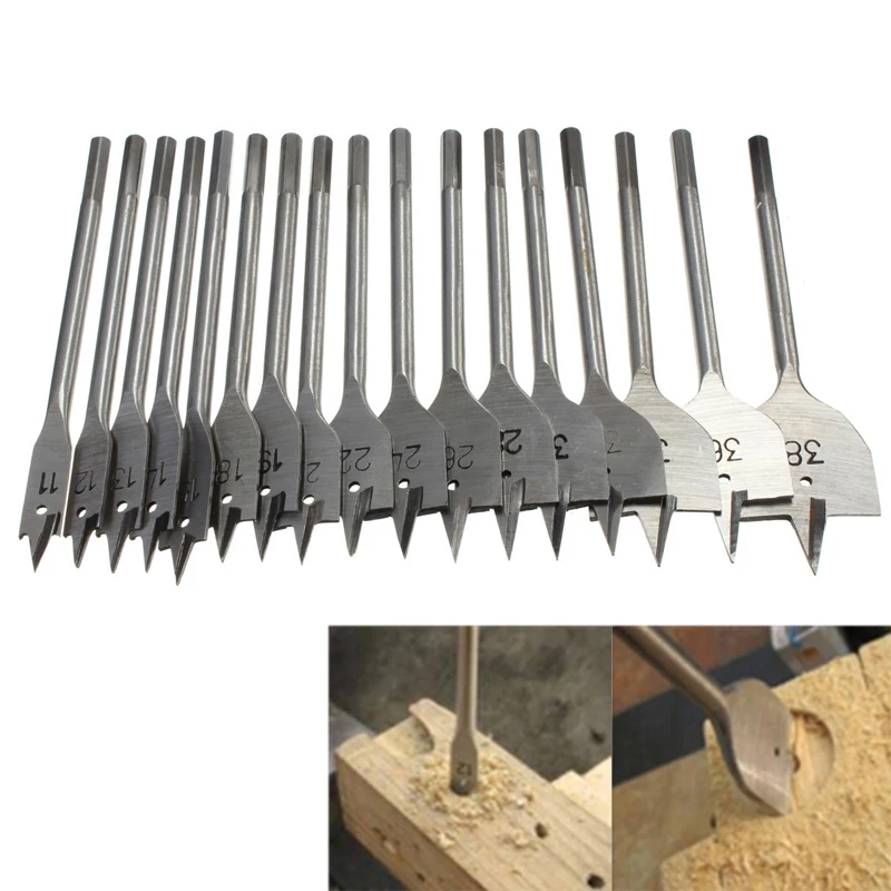High Quality 17Pcs 11 38MM Machine Flat Wood Drill Bits All Metric Sizes Spade Bit Wallated High