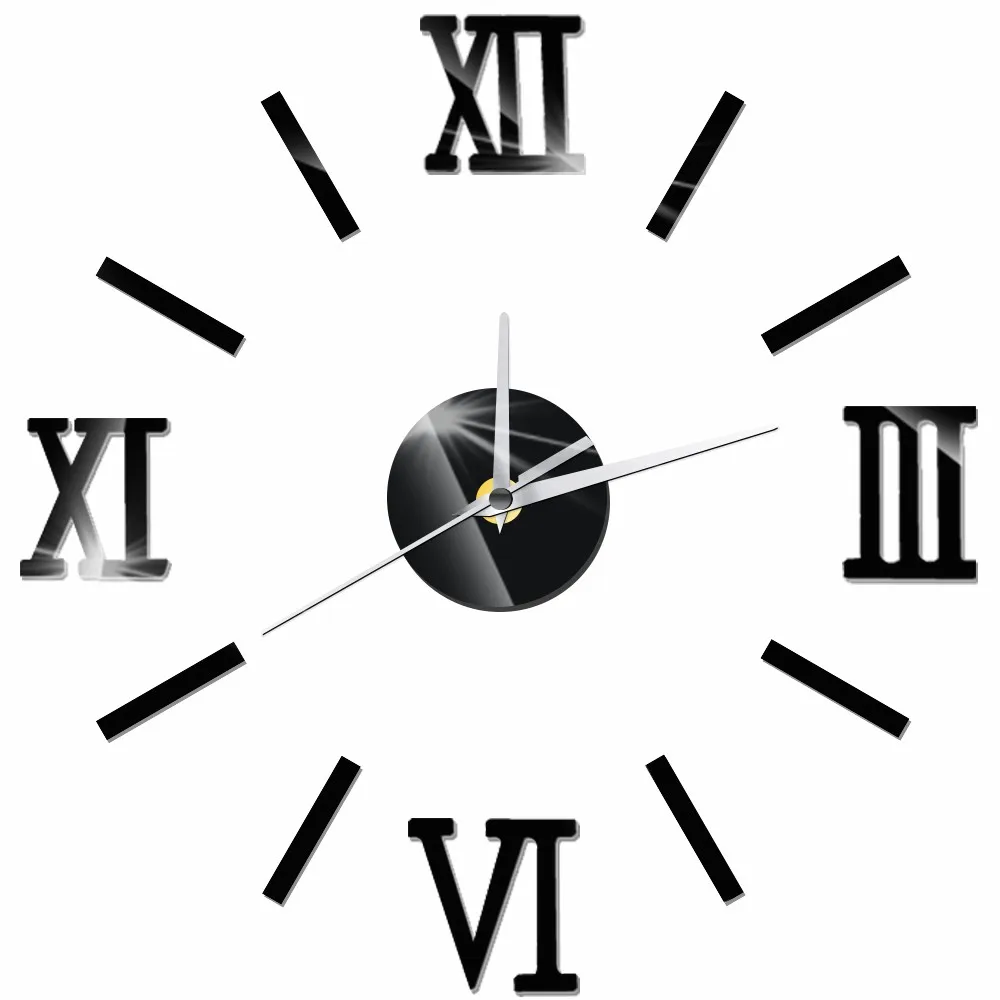 

Roman Numerals Mirror Effect Creative DIY Self Adhesive Acrylic Wall Clock Quartz 3D Digital Home Decor Retro Art Watch