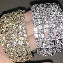 Женский Хрустальный открытый конец широкий Элегантный вечерние Браслет-манжета свадебный браслет золотой серебряный