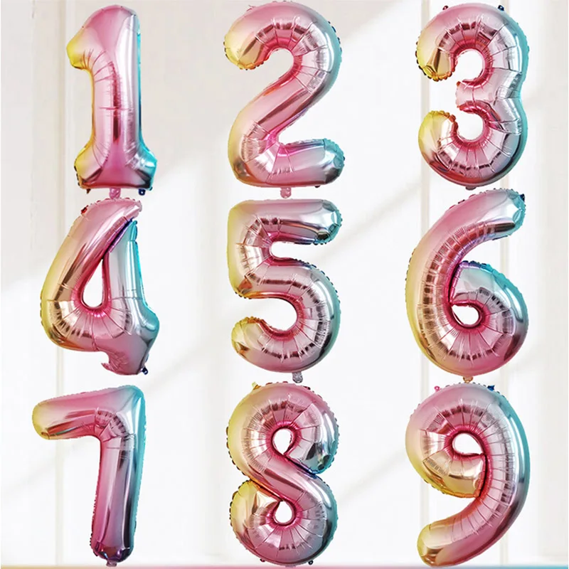 32 дюйма градиентный цвет цифровой день рождения украшения фольги шар Радуга номер Детская Подарочная игрушка