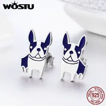 WOSTU горячая Распродажа, настоящая 925 пробы, серебряная французская шпилька в виде бульдога, серьги для женщин, роскошные S925 серебряные ювелирные изделия, подарок FIE328