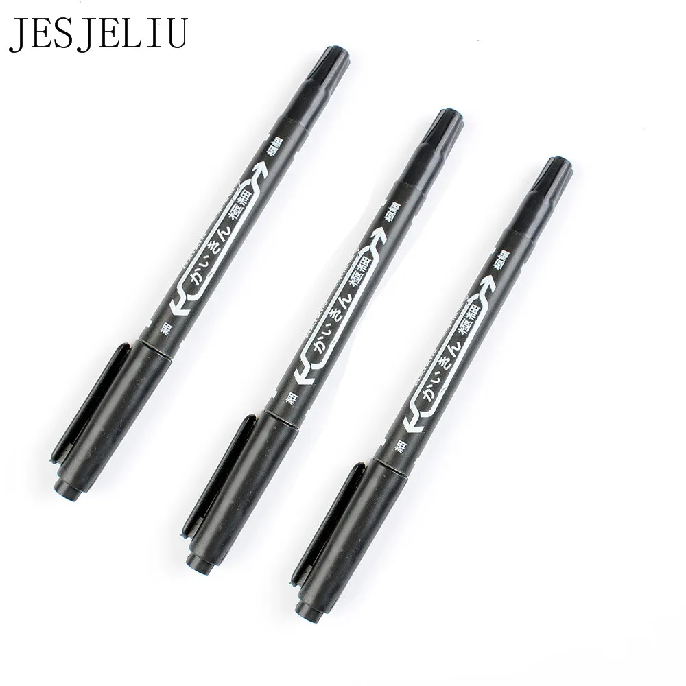 

3PCS Double Heads Surgical Eyebrow Skin Marker Pen Tattoo Skin Marker Cosmetic Black Oil Ink Positioning Marking Pencil Access