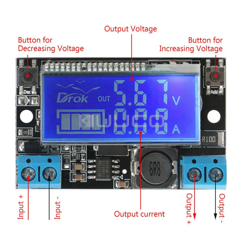 Модуль питания DC5~ 23V до 0~ 16,5 V 3A понижающий преобразователь Регулируемый регулятор напряжения/адаптер/зарядное устройство+ двойной дисплей цифровой измеритель