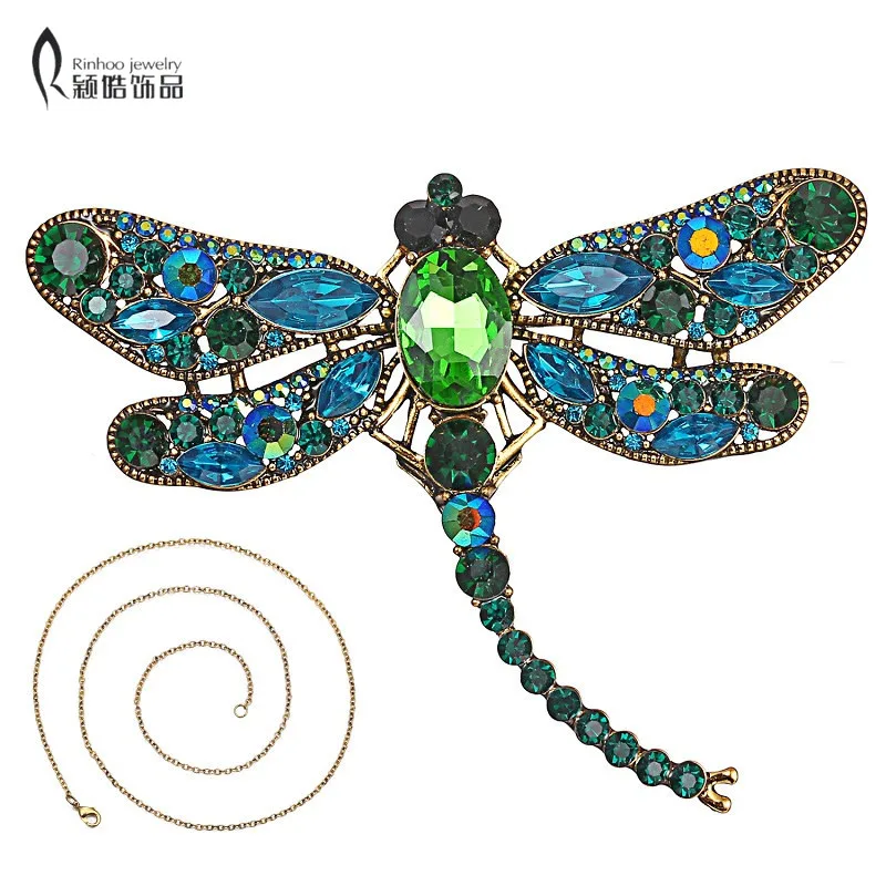 

Vintage animal Crystal Rhinestone Dragonfly for Women Dress Scarf pendant necklace Jewelry Accessories Gift