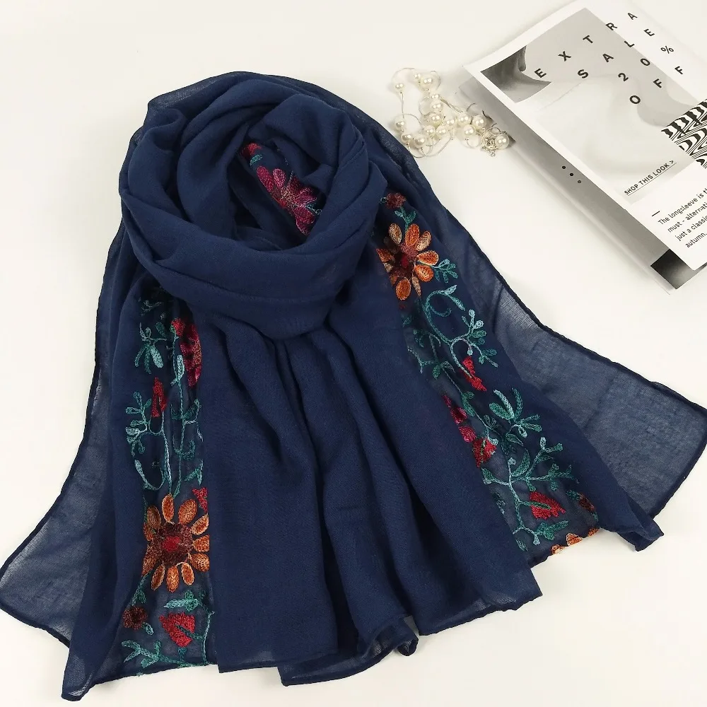 Z25 высокое качество хлопок хиджаб с вышивкой леди шаль мусульманский шарф шарфы 180*90 см 10 шт 1 лот можно выбрать цвета