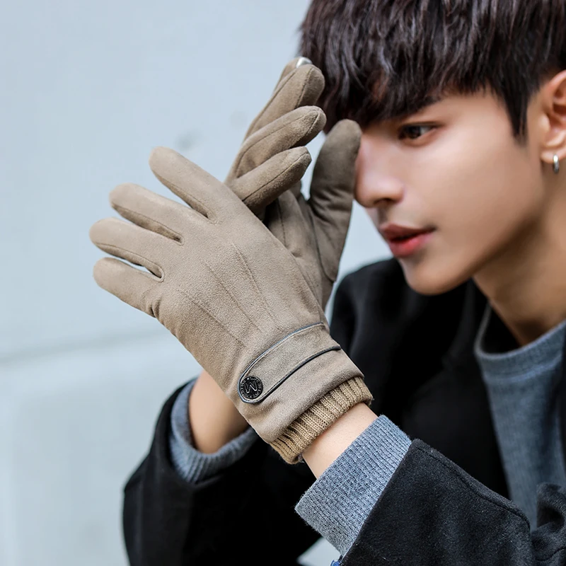 Мужские зимние перчатки теплые замшевые перчатки с пряжкой мужские кожаные перчатки плюс бархатные толстые теплые водительские перчатки с сенсорным экраном