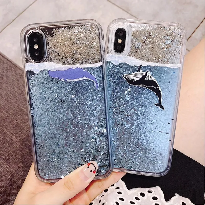 

Cartoon Ocean Whale Glitter Case For iPhone XR X XS Max Case Star Dynamic Liquid Quicksand Cover For iPhone 6 6s 7 8 Plus Coque