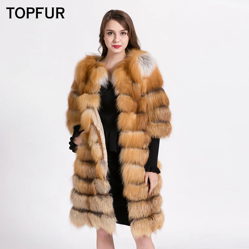 

TOPFUR 2019 New Fashion Winter Female Coat Real Fur Coat For Women Natural Fox Fur Outerwear & Coats Basic Jackets Medium Sleeve