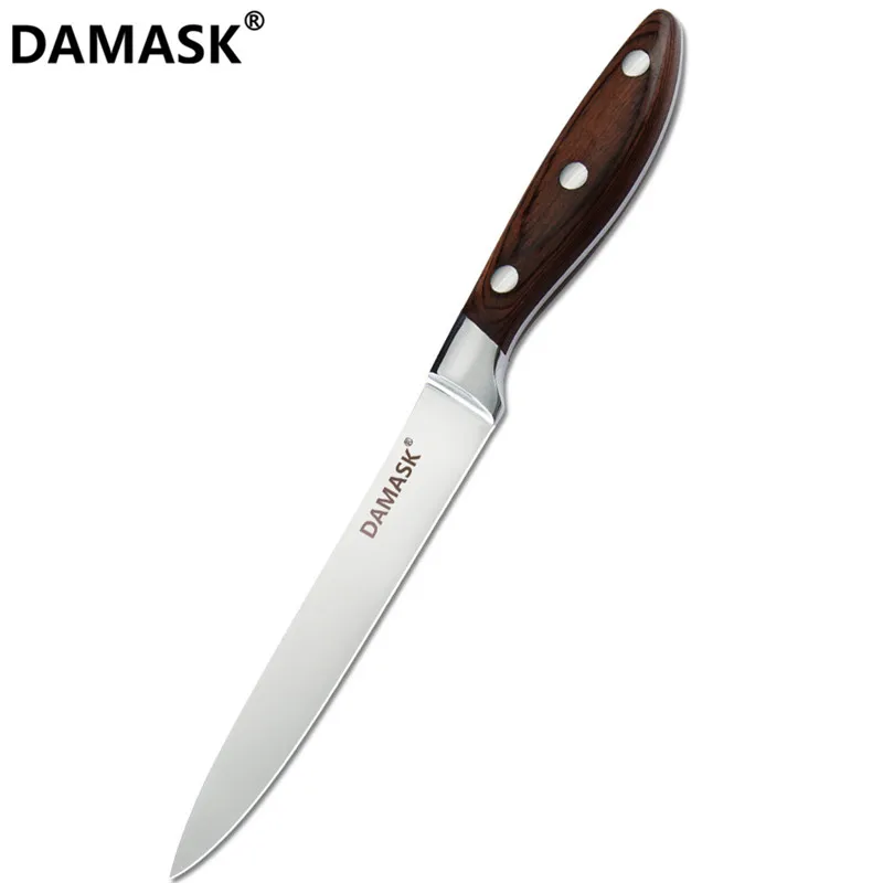 Набор ножей из нержавеющей стали Damask 7CR17, кухонные столовые приборы из высокоуглеродистой стали, нож для повара Santoku с полной ручкой Tang - Цвет: A. Utility Knife