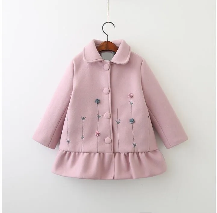 Baby Girl Coat winter embroidery flower pink kids jacket for girl ...