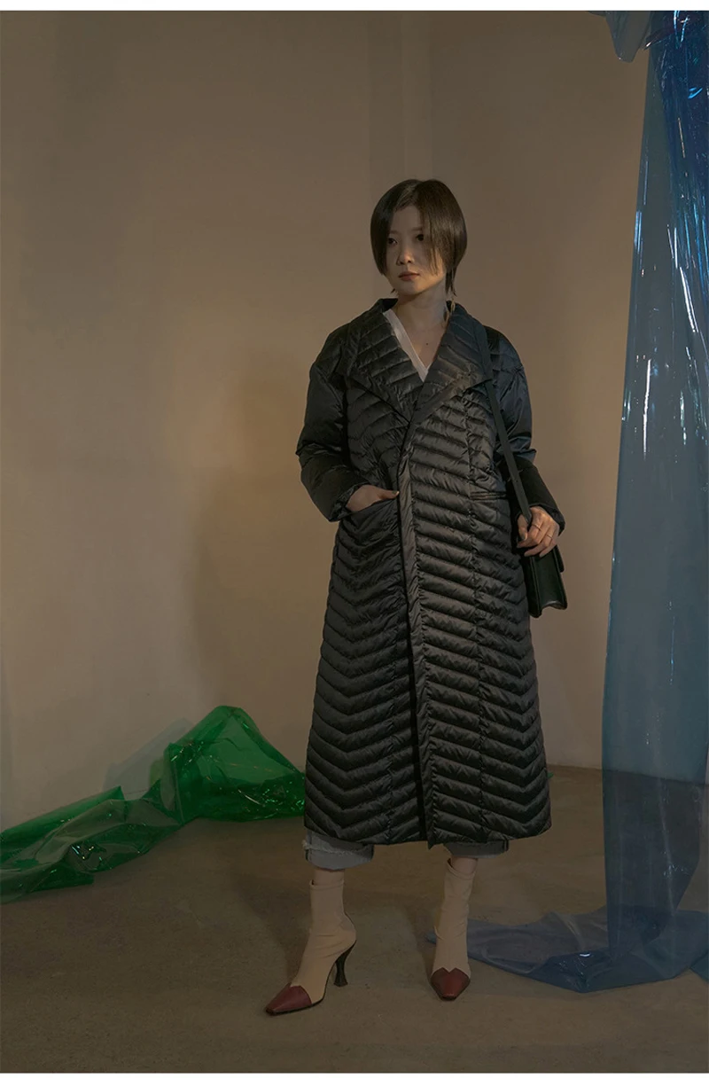 Дизайн, винтажный женский пуховик, новинка, зимнее длинное серое пальто на гусином пуху, Женская Лоскутная Свободная верхняя одежда AO749