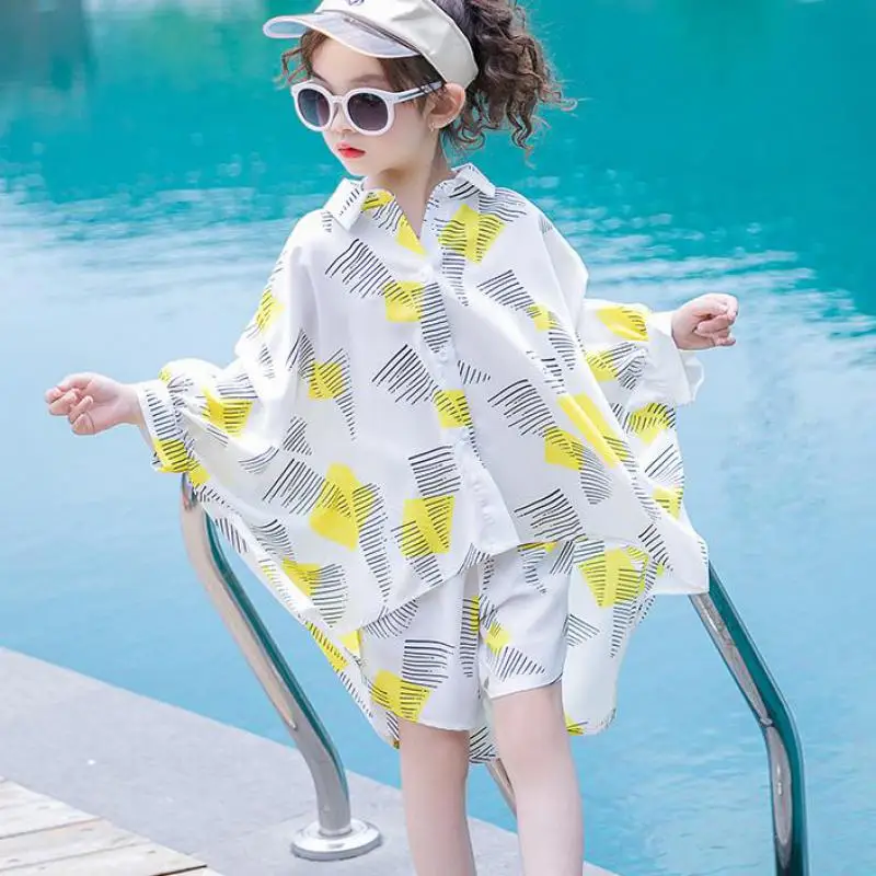

2019 Toddler Girls Clothing Sets Summer Fashion Girls Chiffon Blouses Shirts + Shorts Girls Clothes Suit Meisjes Kleding Costume