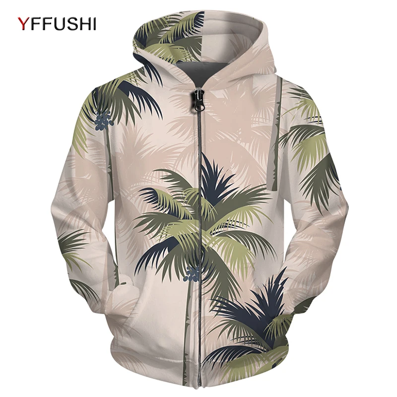 YFFUSHI Autumn Jacket for Men Funny Leaves Printed Zipper Jacket Coat