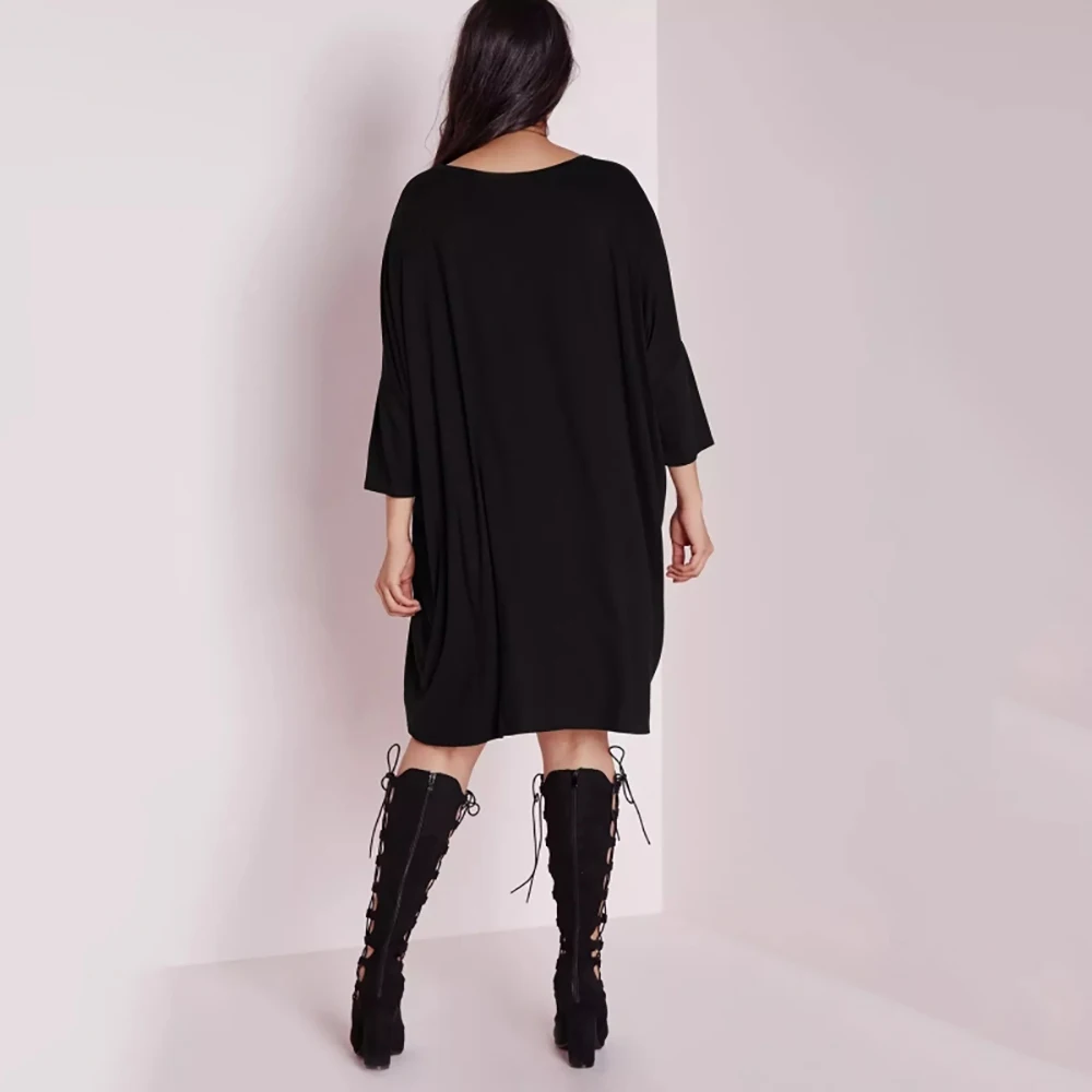 Günstig Kissmilk 2020 Plus Größe Neue Mode Frauen Kleidung Casual Sexy Solide Fledermaus Ärmel Crewneck Lose Sommer Midi Kleid