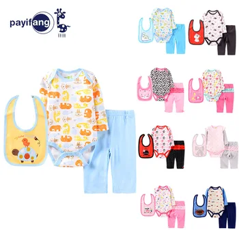 

3pcs! 2020 New Autumn baby boy clothes set cotton Bibs+Romper+Pants Infant clothes newborn baby girl clothing set baby costumes