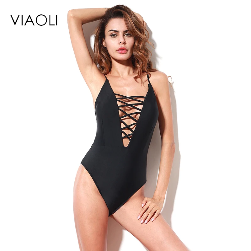

VIAOLI One Piece Swimsuit 2018 Summer Swim Wear Vintage Beach Wear Bandage Swimsuit Sexy Swimwear Women Bodysuit Bathing Suit