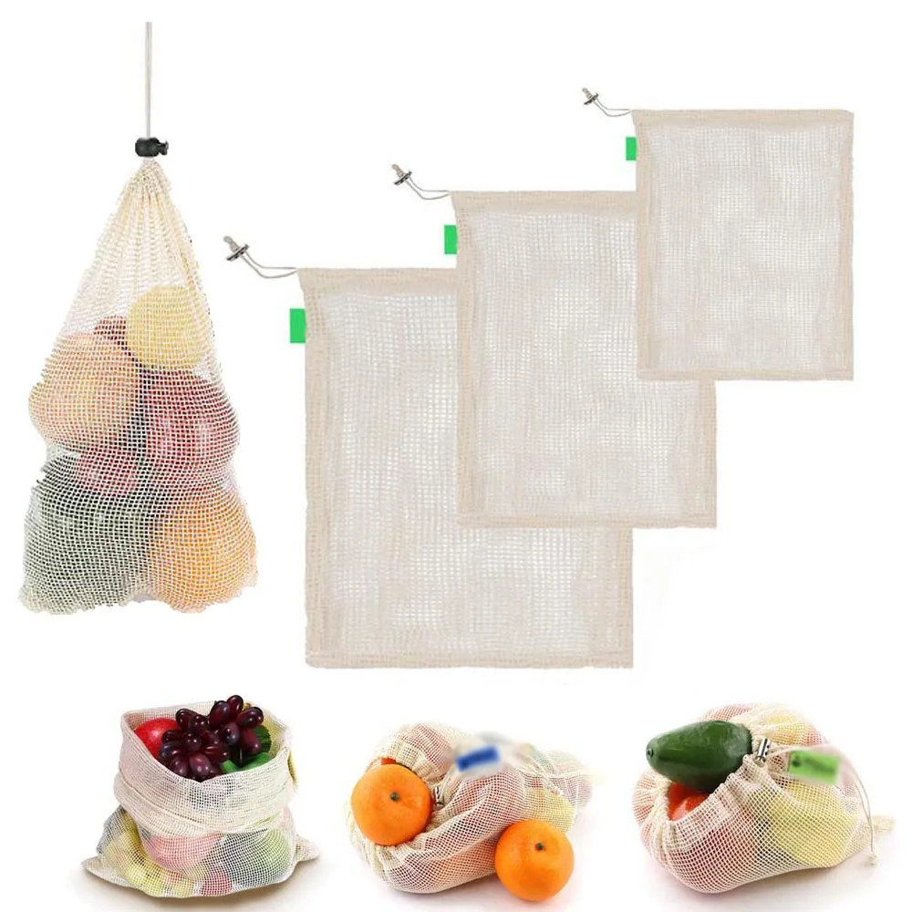 

Reusable Produce Bags Organic Cotton Mesh Bags for Grocery Shopping Storage Fruit Vegetable Sundries Organizer