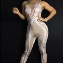 Сексуальный Блестящий Комбинезон со стразами на день рождения, празднование комбинезоны наряд костюм для выступления певца шоу Боди Одежда