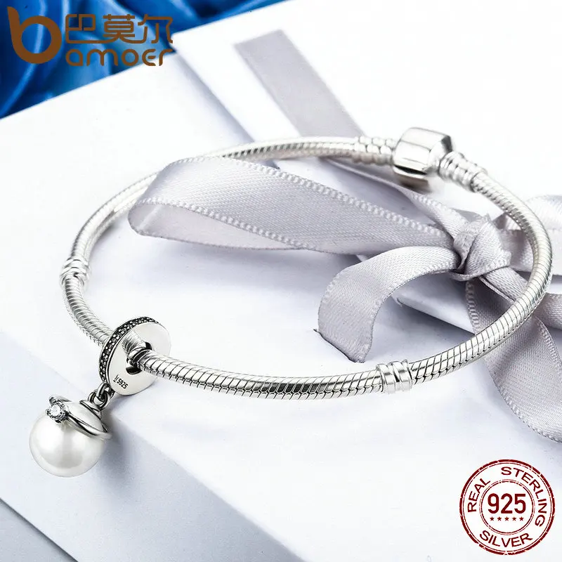 Bamoer Handmade S925 Sterling Silver Charm With CZ & Pearl - Fits Bracelets, Pendant For Necklaces