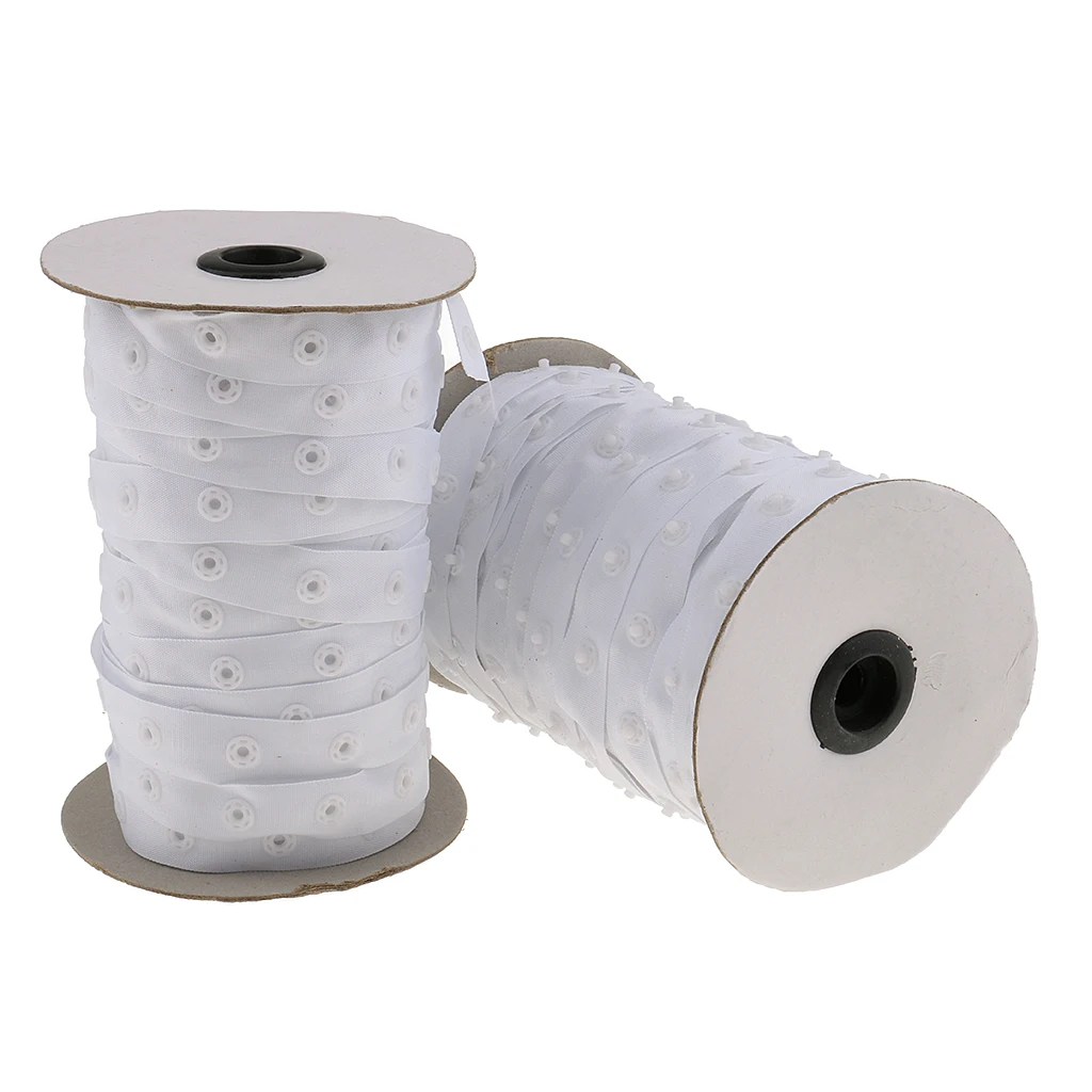 Phenovo 50 Yard White Resin Press Studs Snap Tape 8mm Buttons Fastening Tape Sewing for Duvet Covers Craft