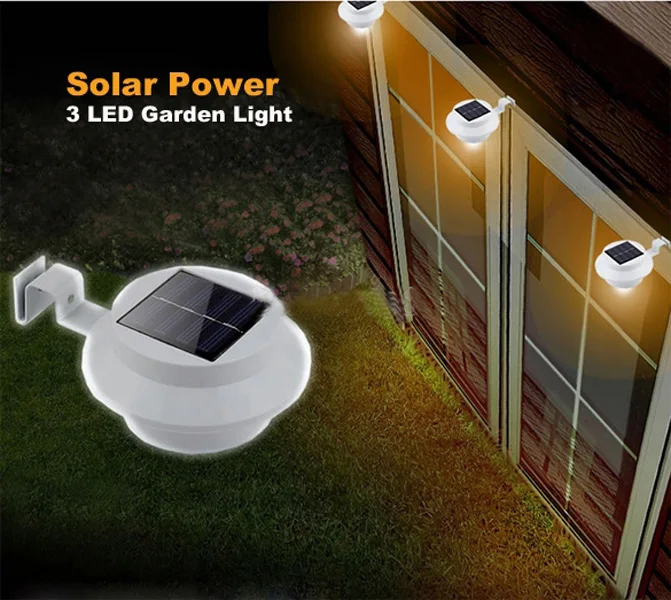 3 светодиодный светильник на солнечных батареях для забора, водостоков на крыше, настенный светильник для сада, наружное освещение, светодиодный светильник на солнечных батареях