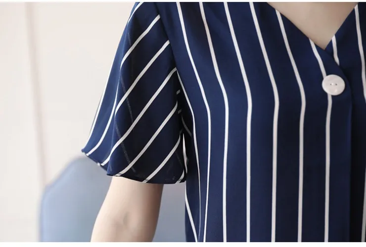 Fashion Striped Blouses Women Tops Work Wear Office Shirts For Women V-neck Short Sleeve Chiffon Blusas Mujer Summer Tops 2018 (7)