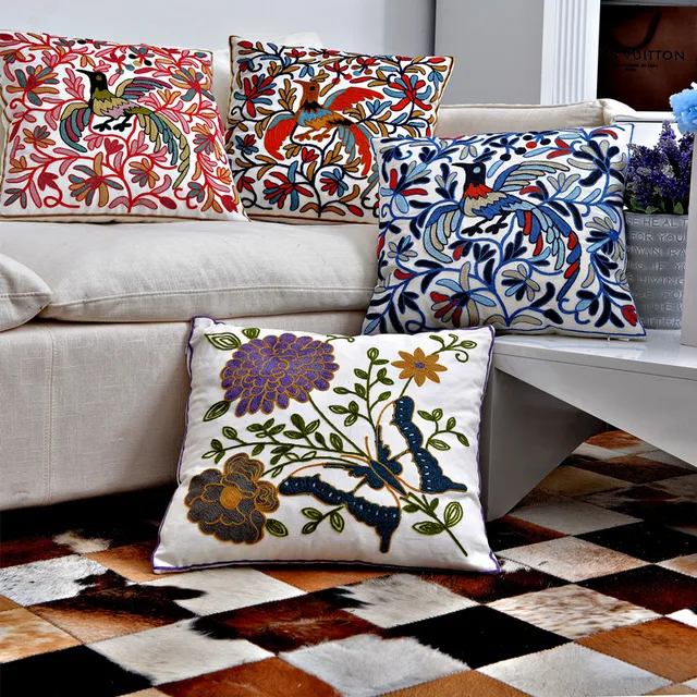 Pea Embroidered Cushions Cover Home Decor Blue Decorative Pea Embroidered Cushions Cover Home Decor Blue Decorative Pillows Case Animal Embroidery Pillowcase Red For