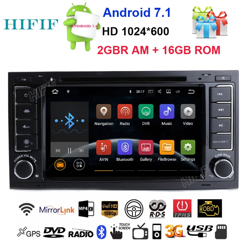 Perfect HIFIF Android 7.12 Two Din 7 Inch CarDVD Player For Touareg/Volkswagen With Dual Channel Canbus 3G Wifi GPS Navigation Bluetooth 0