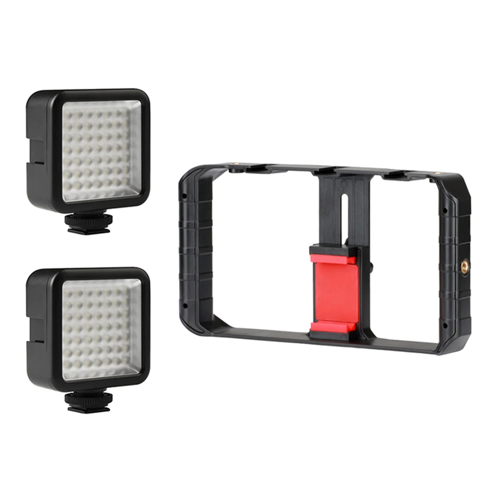 U-Rig Pro Smartphone Video Rig w 3 Shoe Mounts Filmmaking Case Handheld Stabilizer Grip with 2 x Fill Led Light