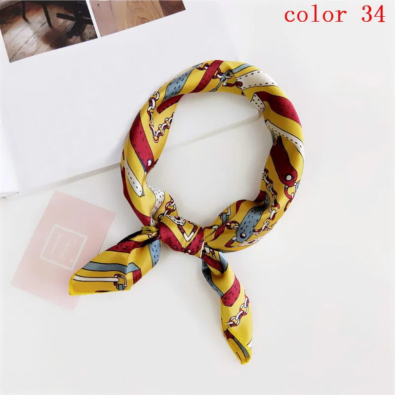 50x50 см, женские мягкие шарфы в Корейском стиле, банданы, квадратный шарф, повязка для волос, элегантный маленький Шелковый атласный шарф в стиле ретро на шею - Цвет: 34
