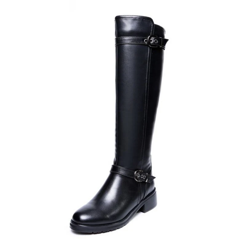 KemeKiss/Размеры 33-43; женские Сапоги выше колена из натуральной кожи в британском стиле на плоской подошве; высокие сапоги для верховой езды; Брендовая обувь; R8031 - Цвет: Черный