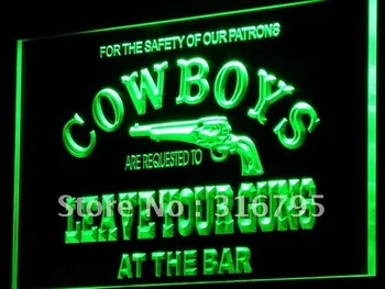 

i783 Cowboys Leave Guns Bar Beer LED Neon Light Light Signs On/Off Switch 20+ Colors 5 Sizes