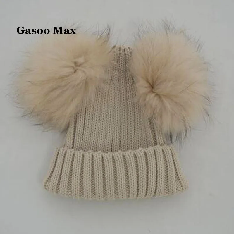 Neue Winter Warme Kinder Pompon Beanies Hüte für Mädchen und Jungen 12 Farben Mischung Wolle von Caps mit Echtpelz Pom Pom